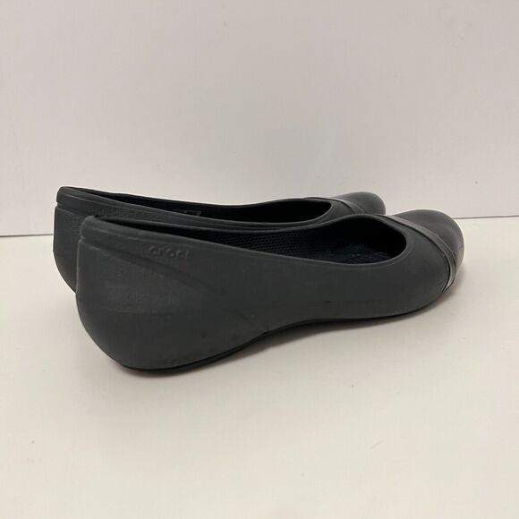 Crocs Shoes Womens 6 Black Ballet Flats Cap Toe Patent Shoes Casual Waterproof - Picture 6 of 11